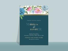 mooie blauwe en roze bloemen bruiloft uitnodigingskaart vector