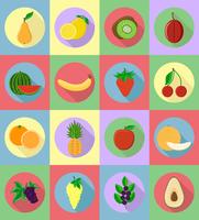 vruchten platte set pictogrammen met de schaduw vectorillustratie