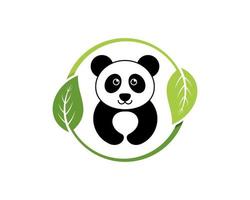 cirkelvormig natuurblad met schattige panda erin vector