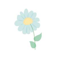 kamille geïsoleerd op een witte achtergrond. vectorillustratie van blauwe madeliefjebloemen met groene bladeren in cartoon vlakke stijl. vector