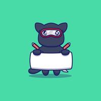 schattige ninjakat met lege banner vector