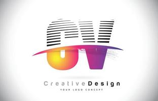 cv cv letter logo-ontwerp met creatieve lijnen en swosh in paarse penseelkleur. vector