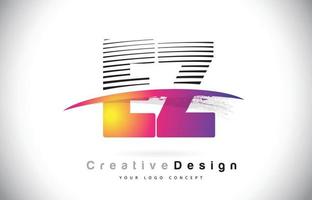 ez ez letter logo-ontwerp met creatieve lijnen en swosh in paarse penseelkleur. vector
