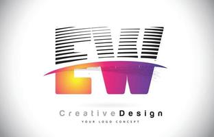 ew ew letter logo-ontwerp met creatieve lijnen en swosh in paarse penseelkleur. vector