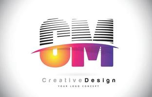 cm cm letterlogo-ontwerp met creatieve lijnen en swosh in paarse penseelkleur. vector