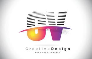 ov ov letter logo-ontwerp met creatieve lijnen en swosh in paarse penseelkleur. vector