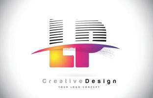 lp lp letter logo-ontwerp met creatieve lijnen en swosh in paarse penseelkleur.