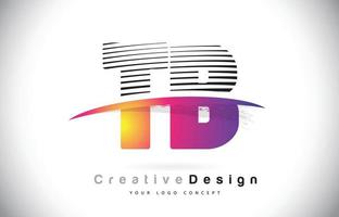 tb tb letter logo-ontwerp met creatieve lijnen en swosh in paarse penseelkleur. vector