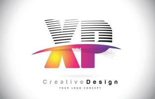 xp xp letter logo-ontwerp met creatieve lijnen en swosh in paarse penseelkleur. vector