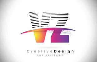 vz vz letter logo-ontwerp met creatieve lijnen en swosh in paarse penseelkleur. vector