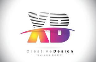 xb xb letter logo-ontwerp met creatieve lijnen en swosh in paarse penseelkleur. vector