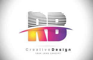 rb rb letter logo-ontwerp met creatieve lijnen en swosh in paarse penseelkleur. vector