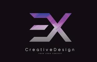 ex-brief logo-ontwerp. paarse textuur creatieve pictogram moderne brieven vector logo.