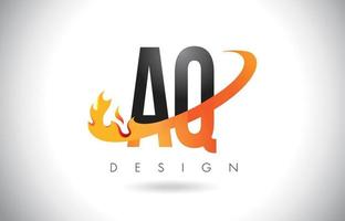 aq aq letterlogo met vuurvlamontwerp en oranje swoosh. vector