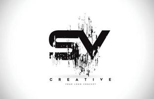 SV sv grunge brush brief logo ontwerp in zwarte kleuren vector illustratie.