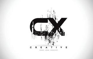 cx cx grunge brush brief logo ontwerp in zwarte kleuren vector illustratie.