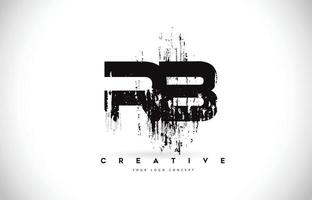 rb rb grunge brush brief logo ontwerp in zwarte kleuren vector illustratie.