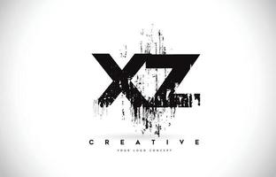 xz xz grunge brush brief logo ontwerp in zwarte kleuren vectorillustratie. vector