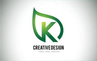 k blad logo brief ontwerp met groene blad omtrek vector