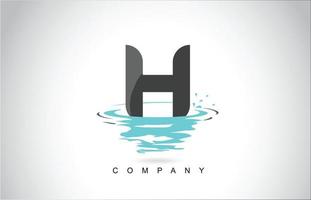 h brief logo ontwerp met water splash rimpelingen druppels reflectie vector