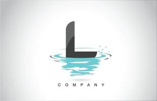 l letter logo-ontwerp met water splash rimpelingen druppels reflectie vector