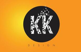 kk kk-logo gemaakt van kleine letters met zwarte cirkel en gele achtergrond. vector