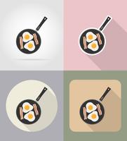 eieren met spek in een koekenpan eten en objecten plat pictogrammen vector illustratie