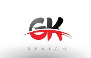 gk gk brush logo letters met rode en zwarte swoosh brush voorkant vector