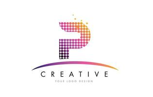 p letter logo-ontwerp met magenta stippen en swoosh vector