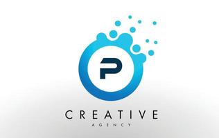 p brief logo. blauwe stippen bubble ontwerp vector