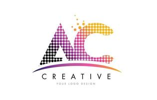 ac ac letter logo-ontwerp met magenta stippen en swoosh vector