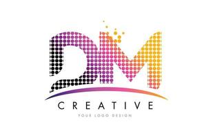 dm dm letter logo-ontwerp met magenta stippen en swoosh vector