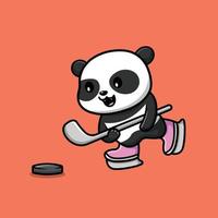 schattige panda spelen hockey cartoon vector pictogram illustratie. dierlijke sport pictogram concept geïsoleerde premium vector. platte cartoonstijl