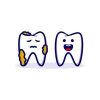 gezonde tanden en ongezonde tanden karakter pictogram illustratie vector