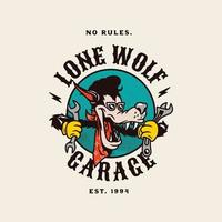 vector logo badge van eenzame wolf voor custom garage motorclub