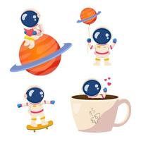 ontwerp platte astronaut met verschillende poses vector