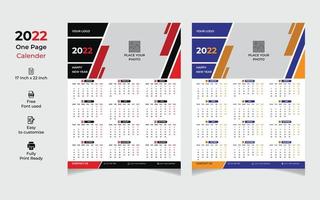 jaar 2022 moderne één pagina kalender vector sjabloon collectie. exclusief ontwerp. week begint op maandag.