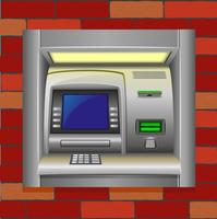 atm op een bakstenen muur vector