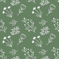 naadloos patroon met doodle-stijl bloemen. groen behang voor het naaien van kleding, bedrukking op stof en verpakkingspapier.