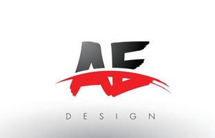 ae ad brush logo letters met rode en zwarte swoosh brush voorkant vector