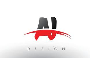 ai ai brush logo letters met rode en zwarte swoosh brush voorkant vector
