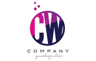 cw cw cirkel letter logo-ontwerp met paarse stippen bubbels vector