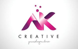 ak letter logo-ontwerp met paarse kleuren en stippen vector