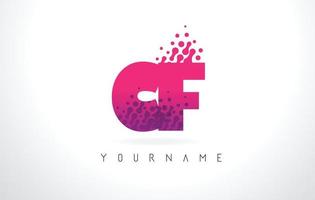 cf cf letter-logo met roze paarse kleur en deeltjes stippen ontwerp. vector