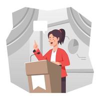 vrouwelijke spreker in het openbaar die presentatie doet vector