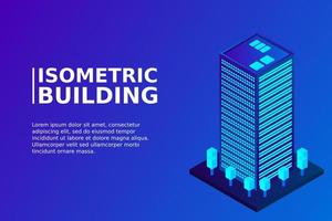 slimme stad of intelligent gebouw isometrisch vectorconcept. moderne slimme stadsplanning en ontwikkeling infrastructuurgebouwen vector