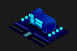 slimme stad of intelligent gebouw isometrisch vectorconcept. moderne slimme stadsplanning en ontwikkeling infrastructuurgebouwen vector