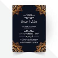bruiloft uitnodiging kaart ontwerpsjabloon. dubbelzijdige vouwtypes met luxe bloemenmandala vector