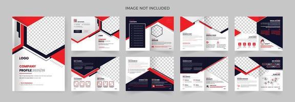 16 pagina's zakelijke brochure ontwerpsjabloon rode en zwarte kleur modern thema vector