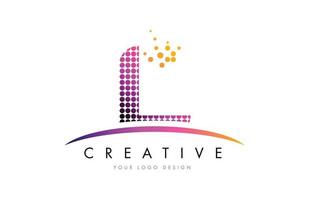 l letter logo-ontwerp met magenta stippen en swoosh vector